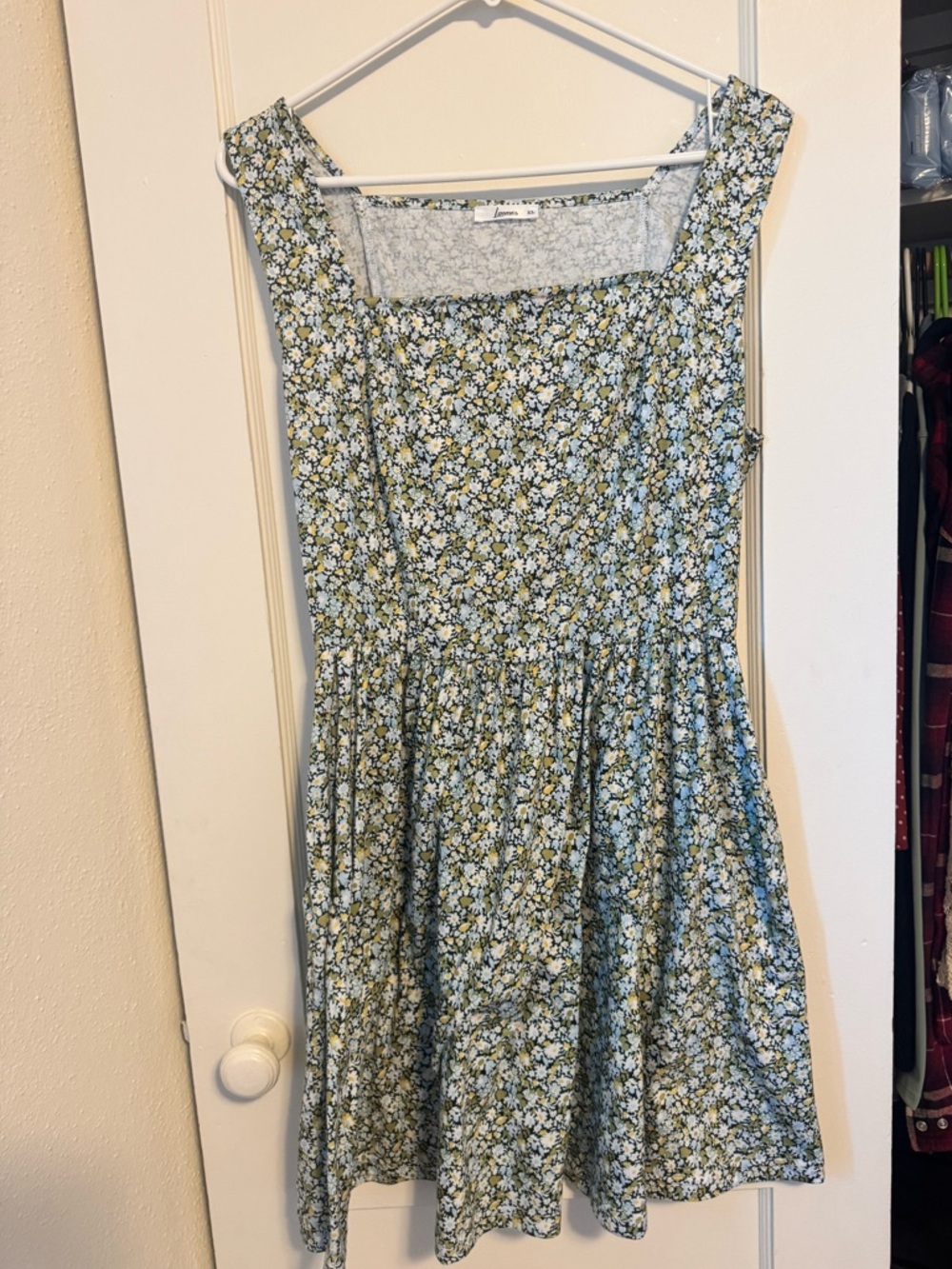 Blue and Green Floral Square Neck Sundress XL